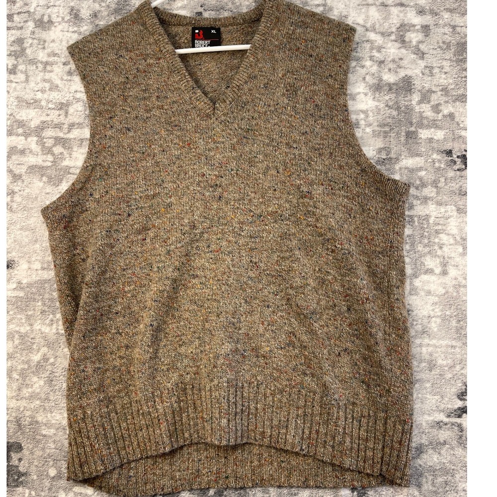 Vtg Robert Bruce Wool Blend Sweater Vest XL Brown Donegal Tweed Fleck Knit